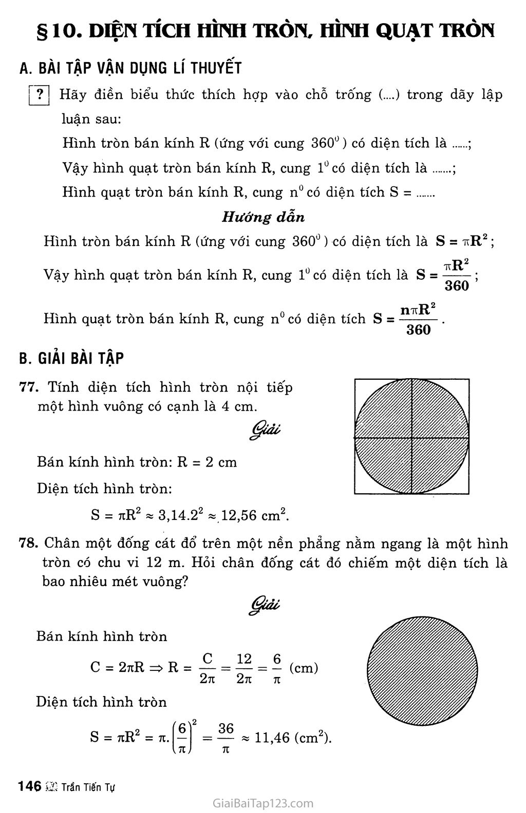 Bài 10. Diện tích hình tròn, hình quạt tròn trang 1