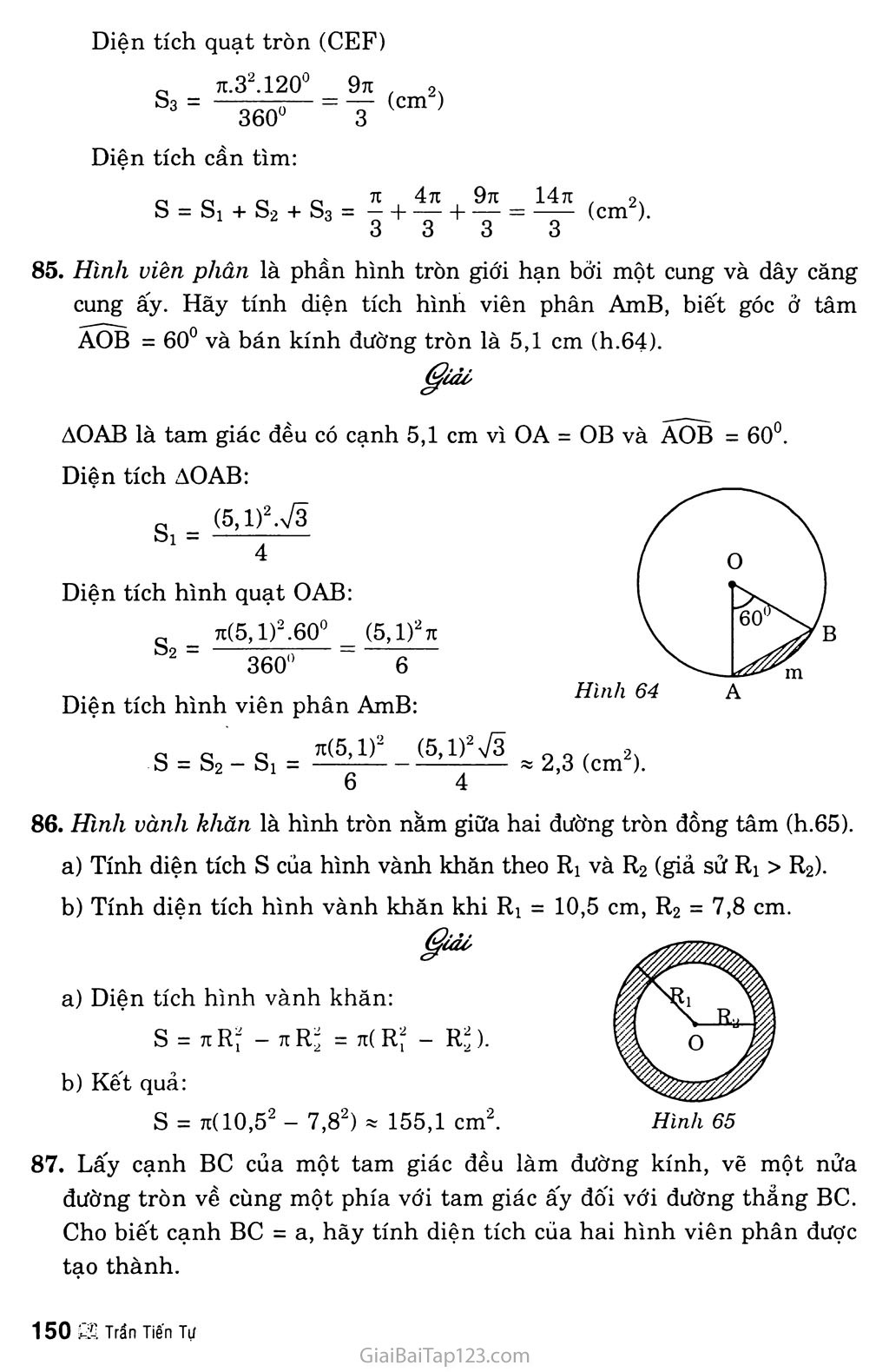 Giải bài tập Toán 9 Bài 10. Diện tích hình tròn, hình quạt tròn