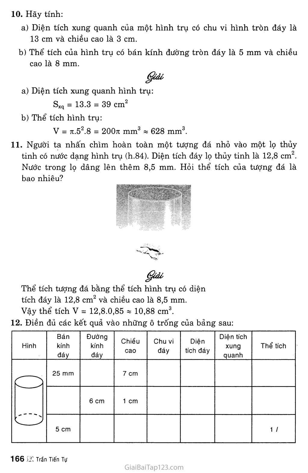 Bài 1. Hình trụ - Diện tích xung quanh và thể tích của hình trụ trang 6