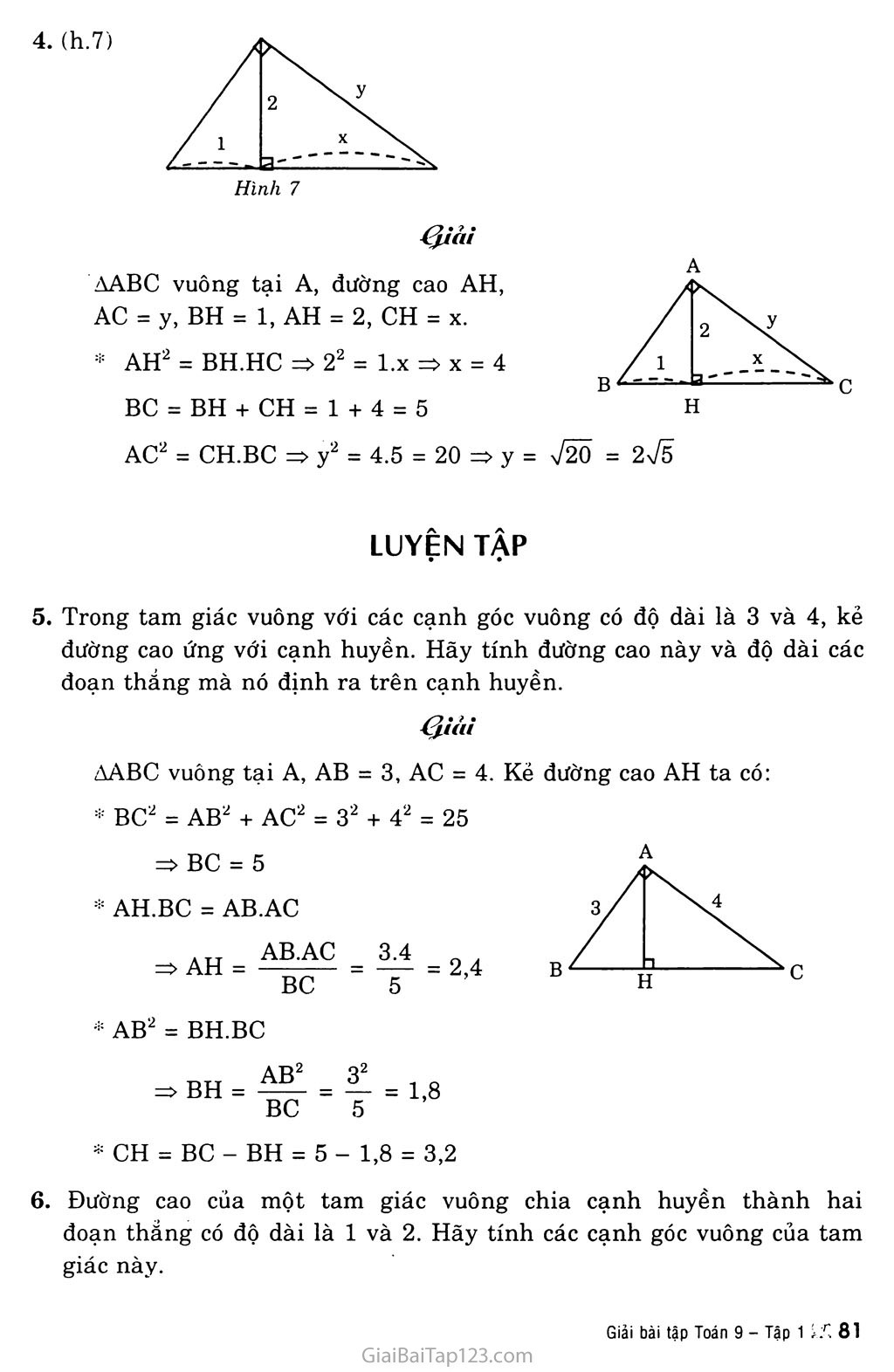 Bài 1. Một số hệ thức về cạnh và đường cao trong tam giác vuông trang 3