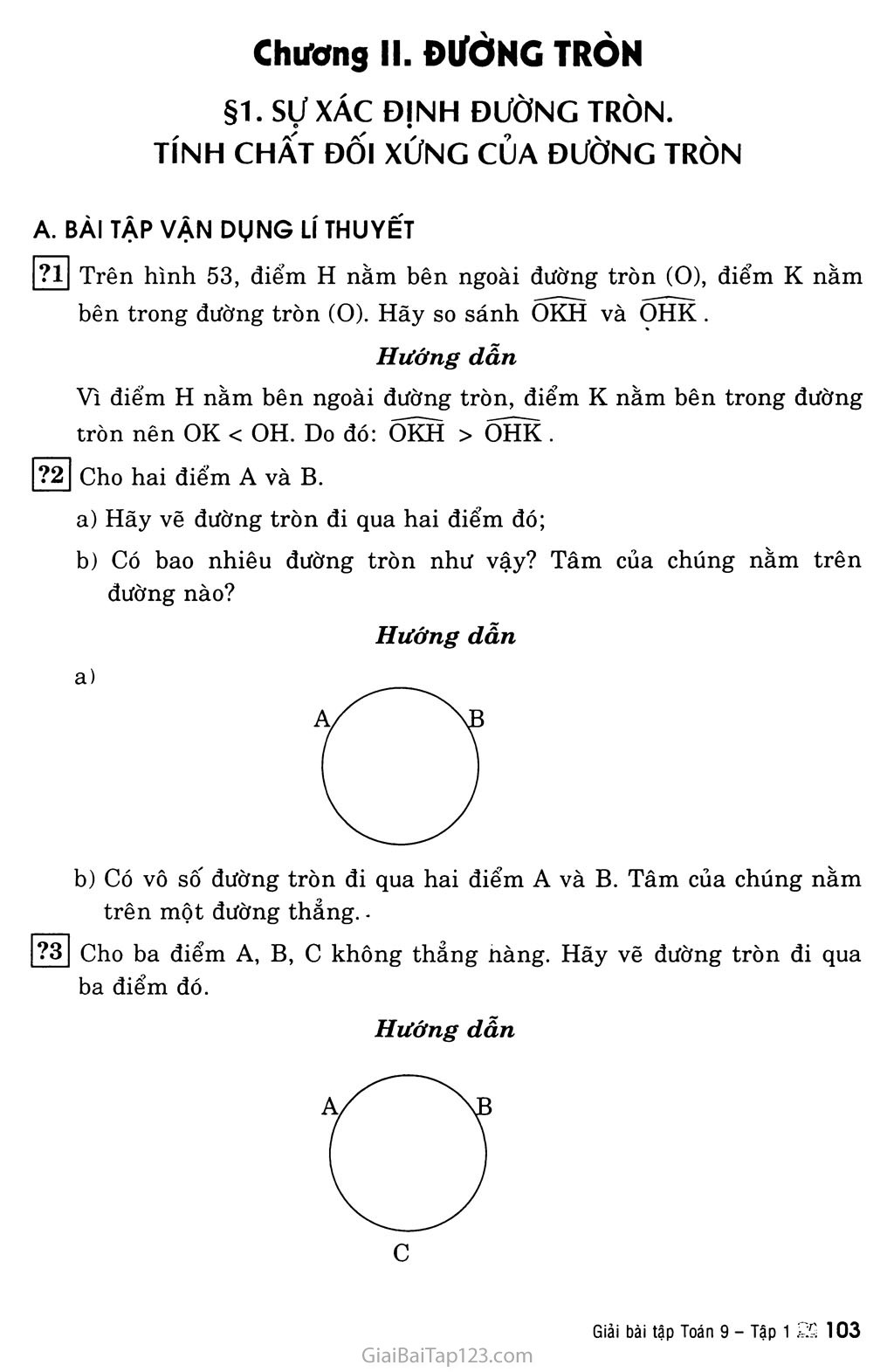 Bài 1. Sự xác định đường tròn - Tính chất đối xứng của đường tròn trang 1
