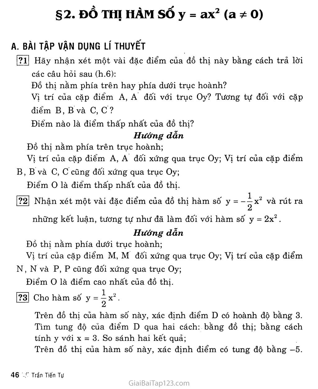 Bài 2. Đồ thị hàm số y = ax2 (a khác 0) trang 1 Bài 2. Đồ thị hàm số y = ax2 (a khác 0) trang 1