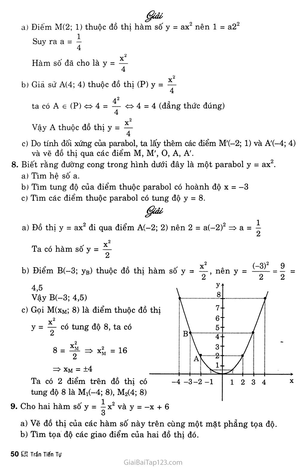 Bài 2. Đồ thị hàm số y = ax2 (a khác 0) trang 5 Bài 2. Đồ thị hàm số y = ax2 (a khác 0) trang 5