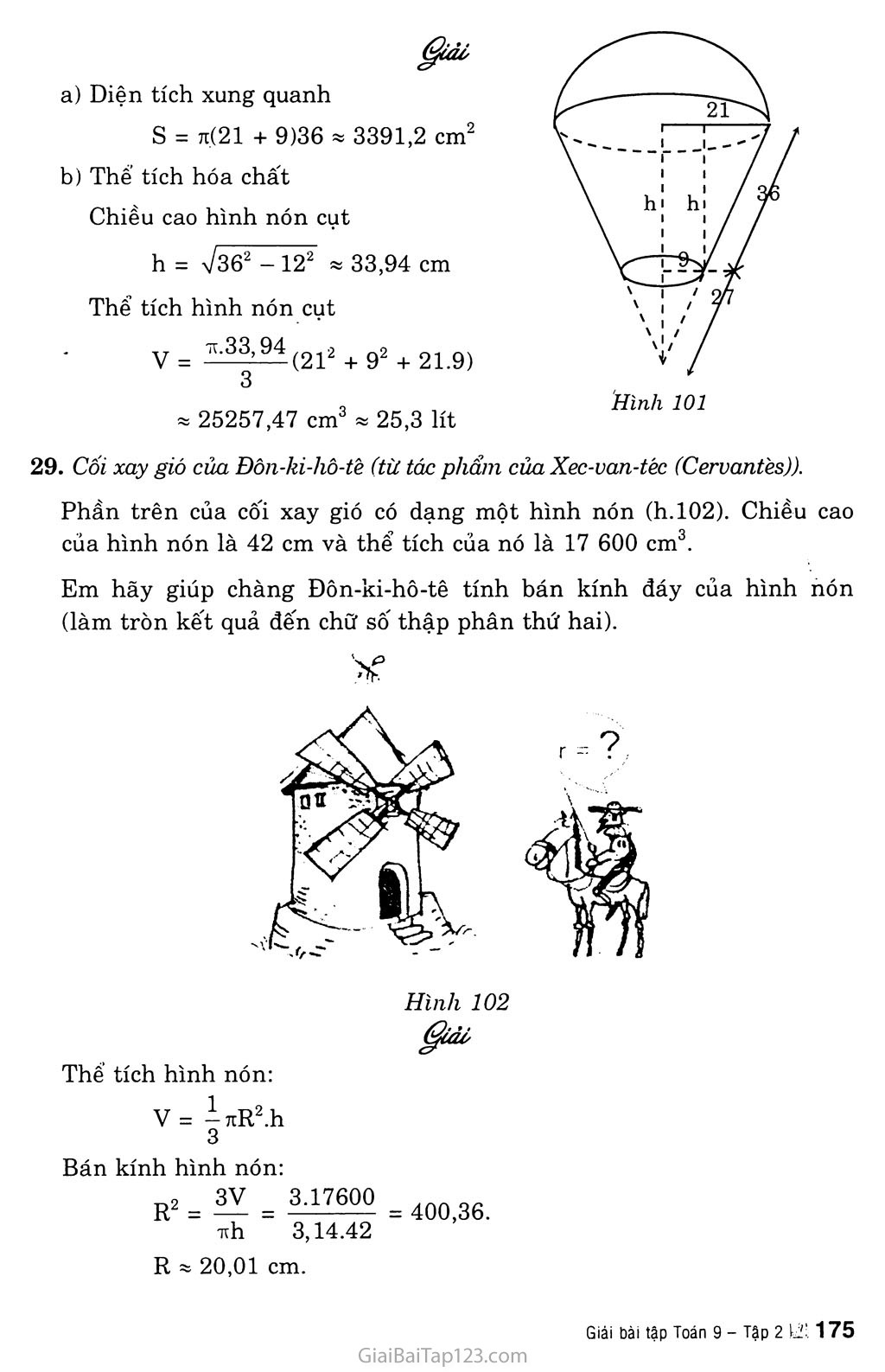 Bài 2. Hình nón - Hình nón cụt - Diện tích xung quanh và thể tích của hình nón, hình nón cụt trang 8