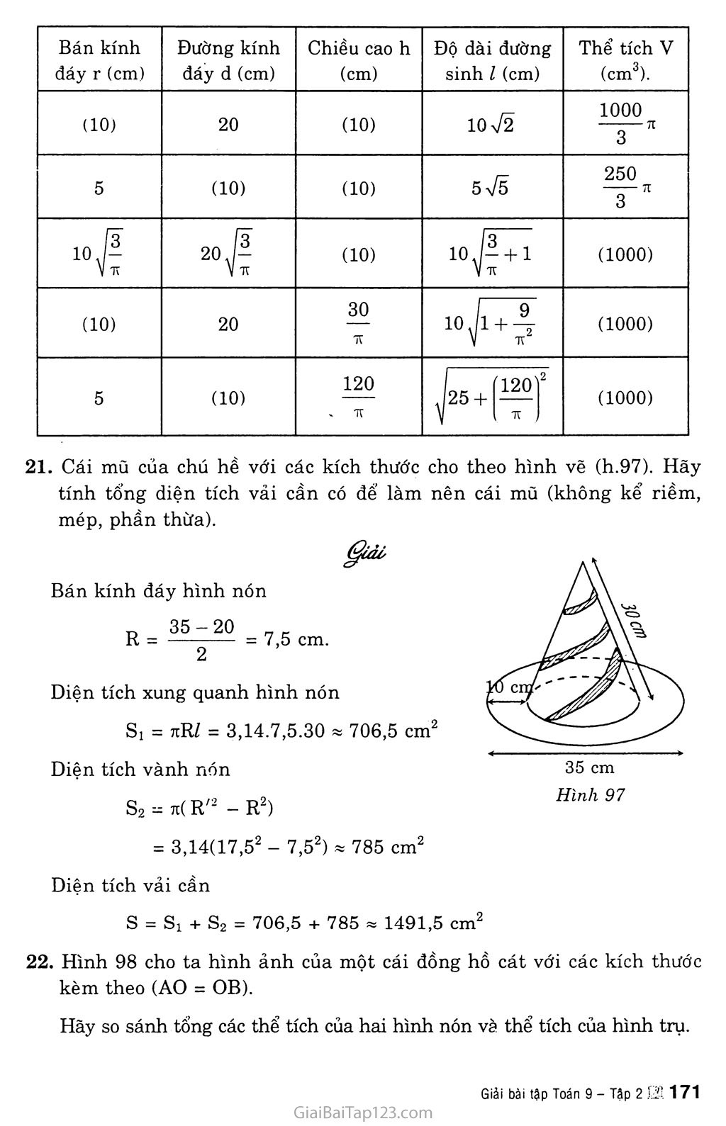 Bài 2. Hình nón - Hình nón cụt - Diện tích xung quanh và thể tích của hình nón, hình nón cụt trang 4