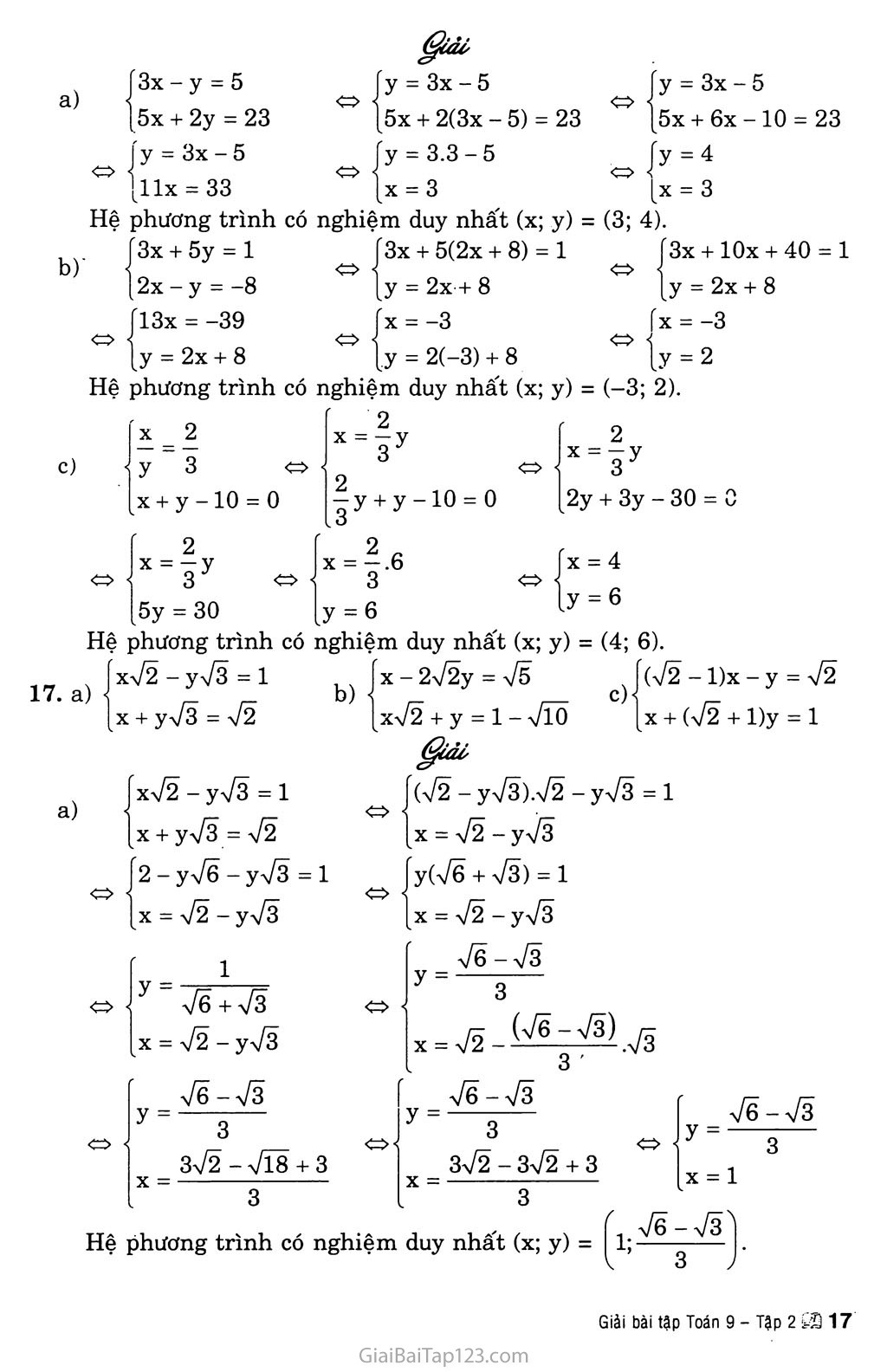 Bài 3. Giải hệ phương trình bằng phương pháp thay thế trang 6