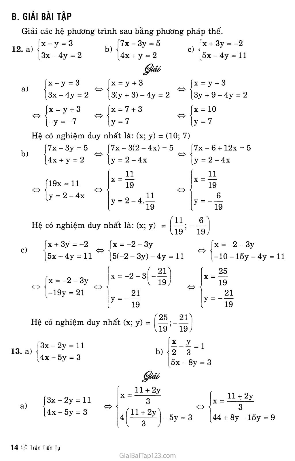 Bài 3. Giải hệ phương trình bằng phương pháp thay thế trang 3