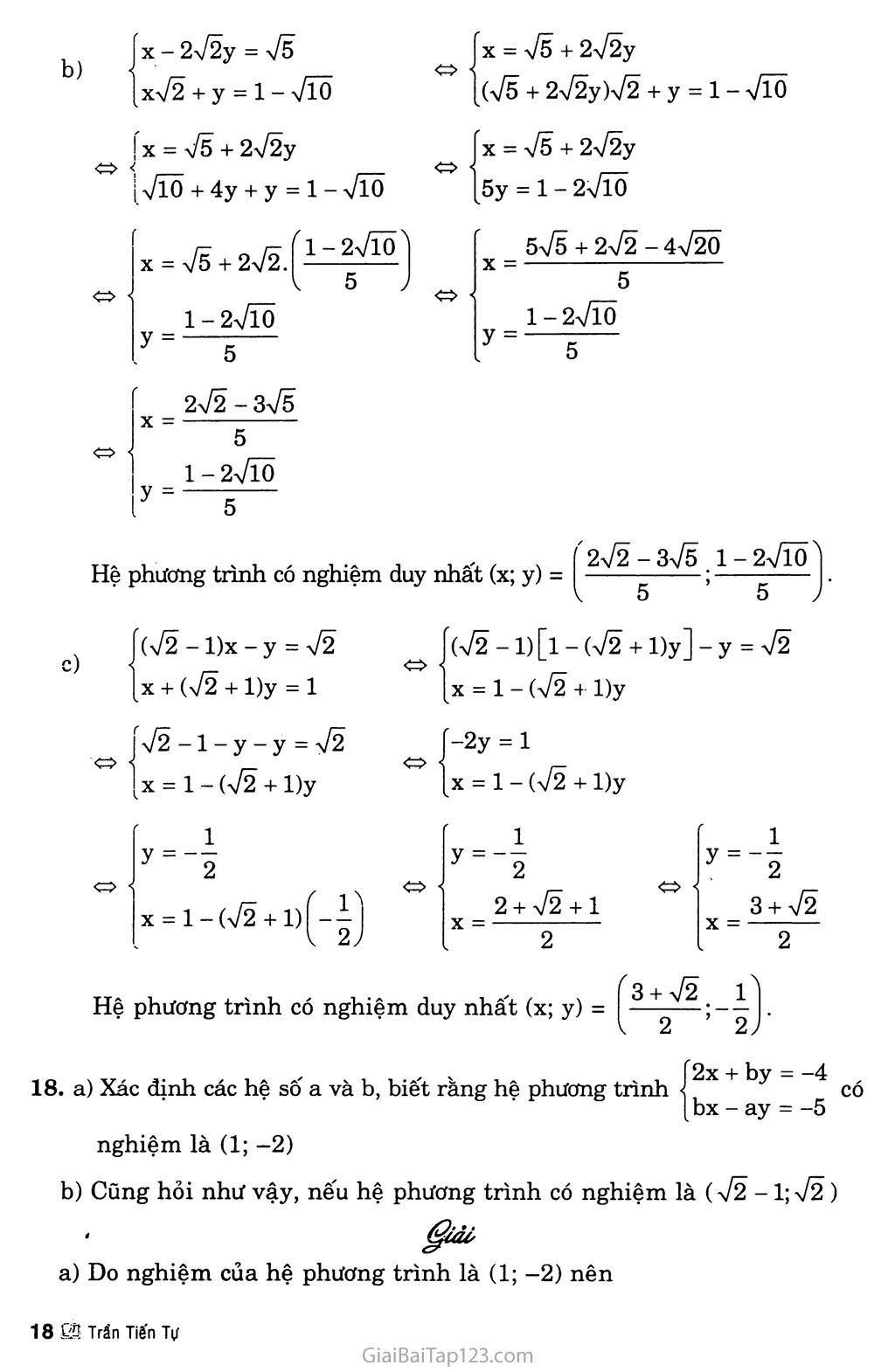 Bài 3. Giải hệ phương trình bằng phương pháp thay thế trang 7