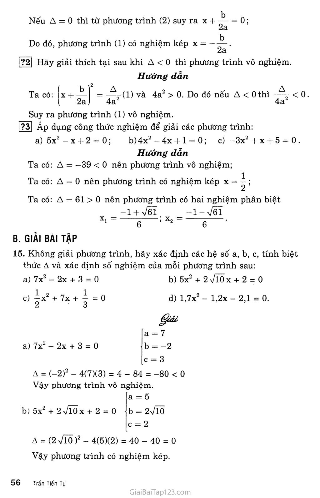 Bài 4. Công thức nghiệm của phương trình bậc hai trang 2