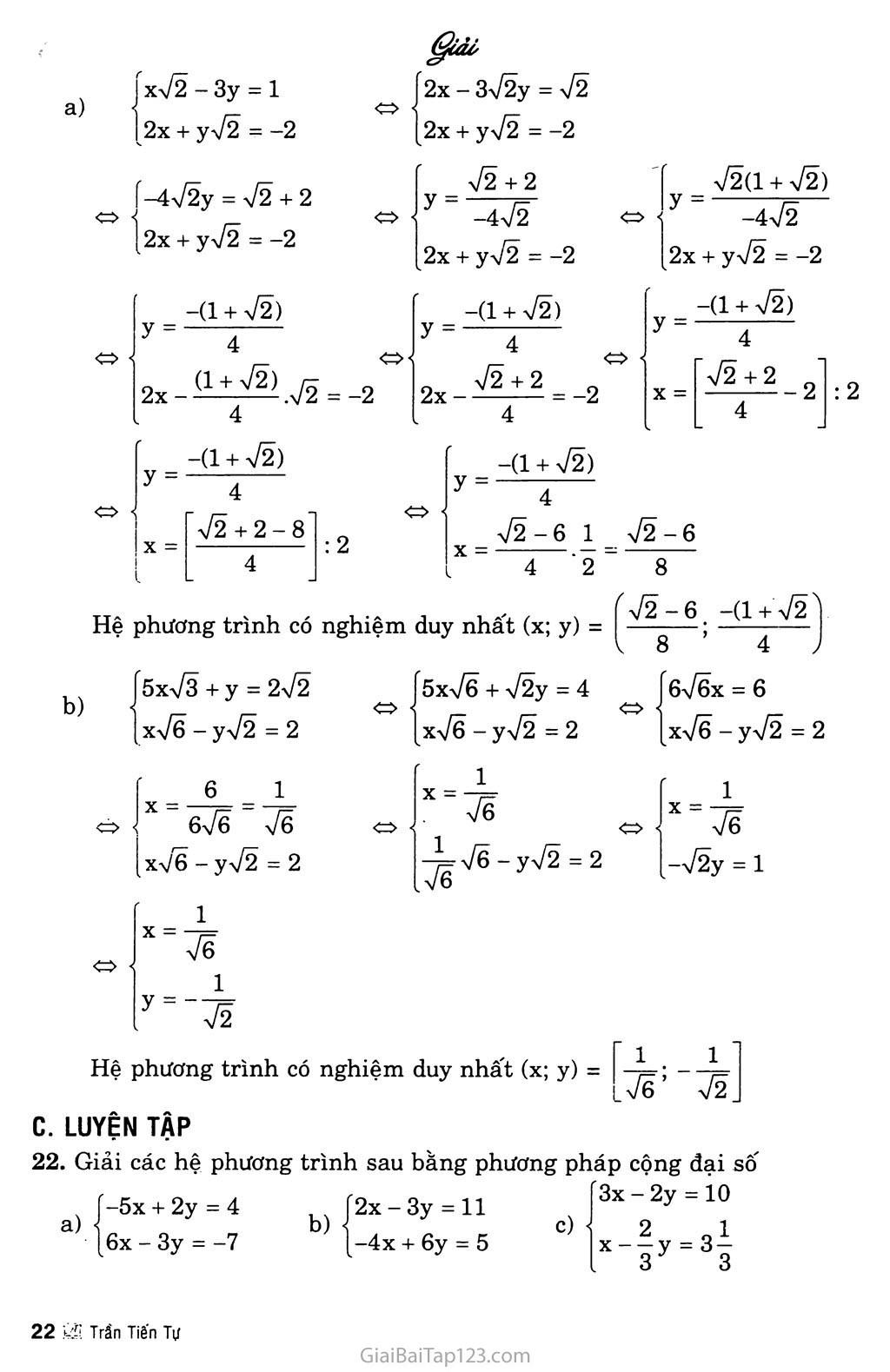 Bài 4. Giải hệ phương trình bằng phương pháp cộng đại số trang 3