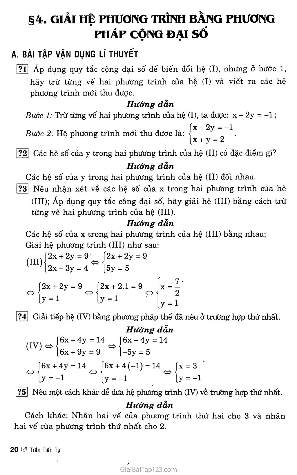 Bài 4. Giải hệ phương trình bằng phương pháp cộng đại số trang 1