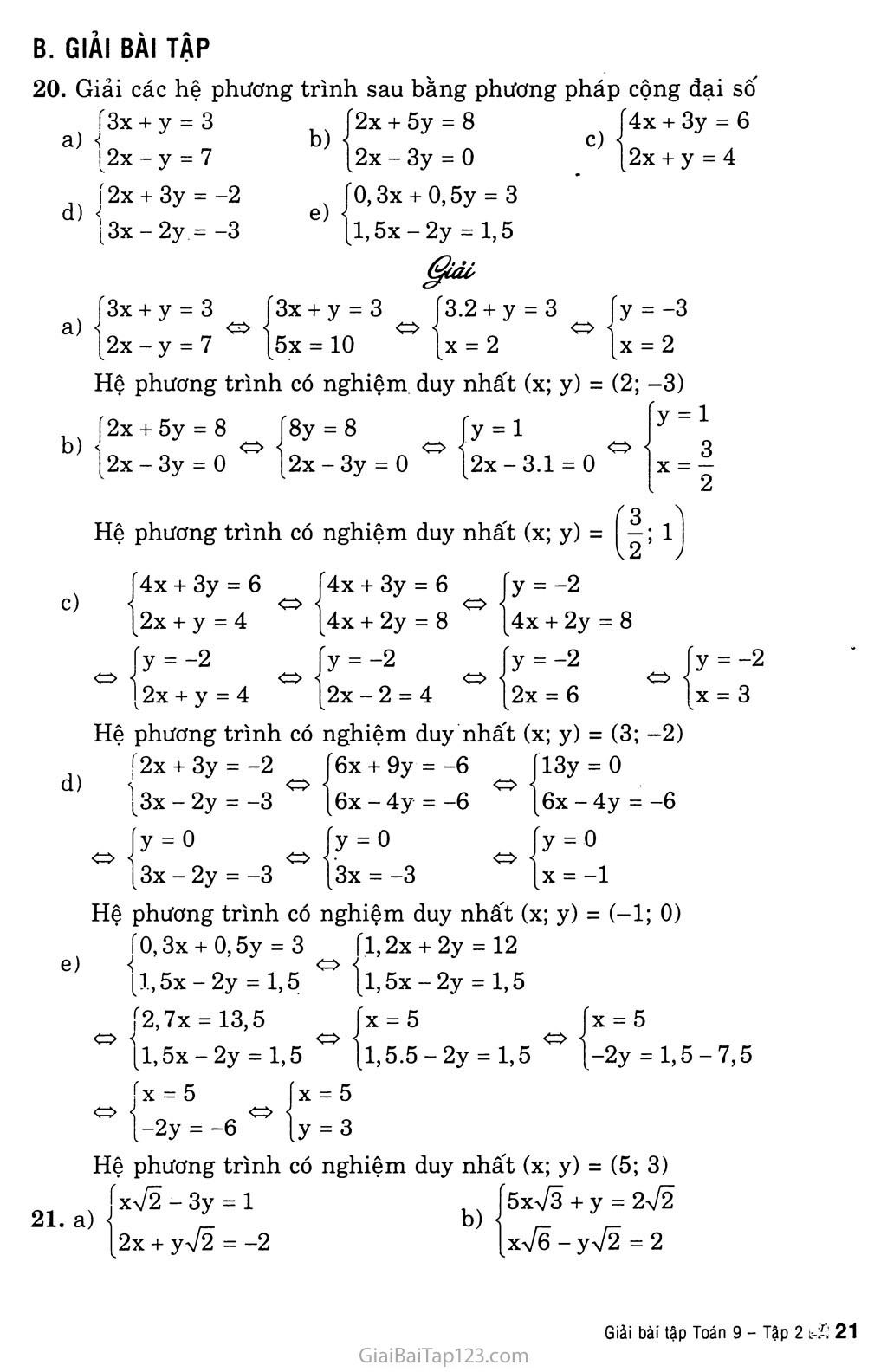 Bài 4. Giải hệ phương trình bằng phương pháp cộng đại số trang 2