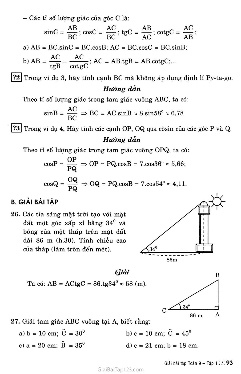 Bài 4. Một số hệ thức về cạnh và góc trong tam giác vuông trang 2