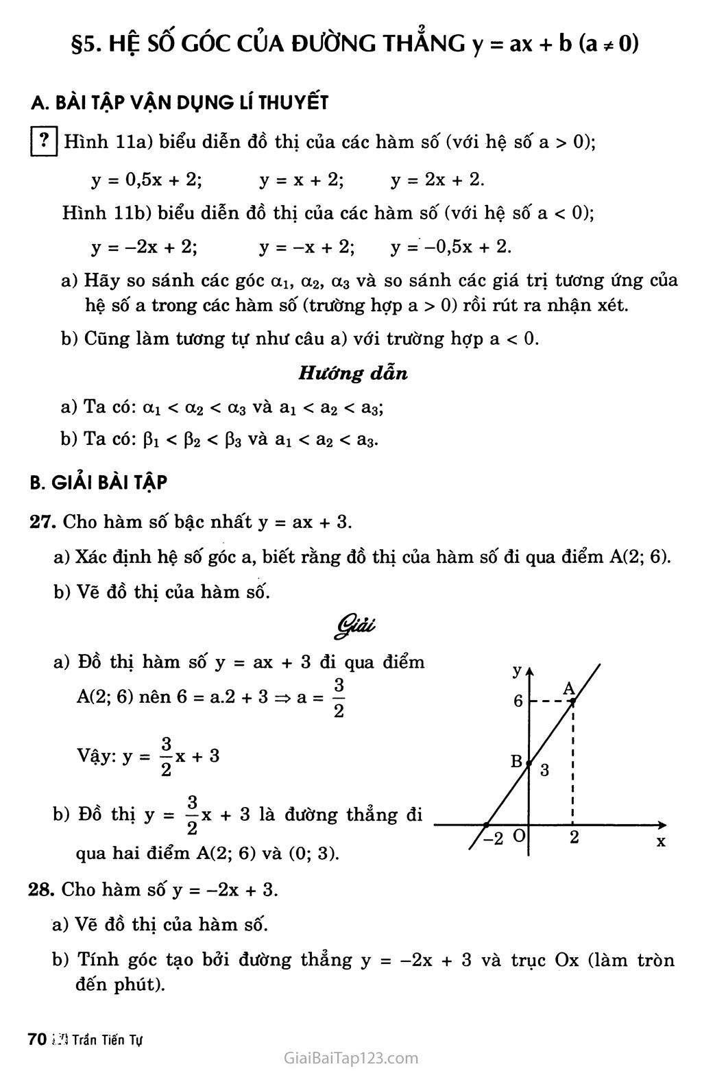 Bài 5. Hệ số góc của đường thẳng y = ax + b (a khác 0) trang 1