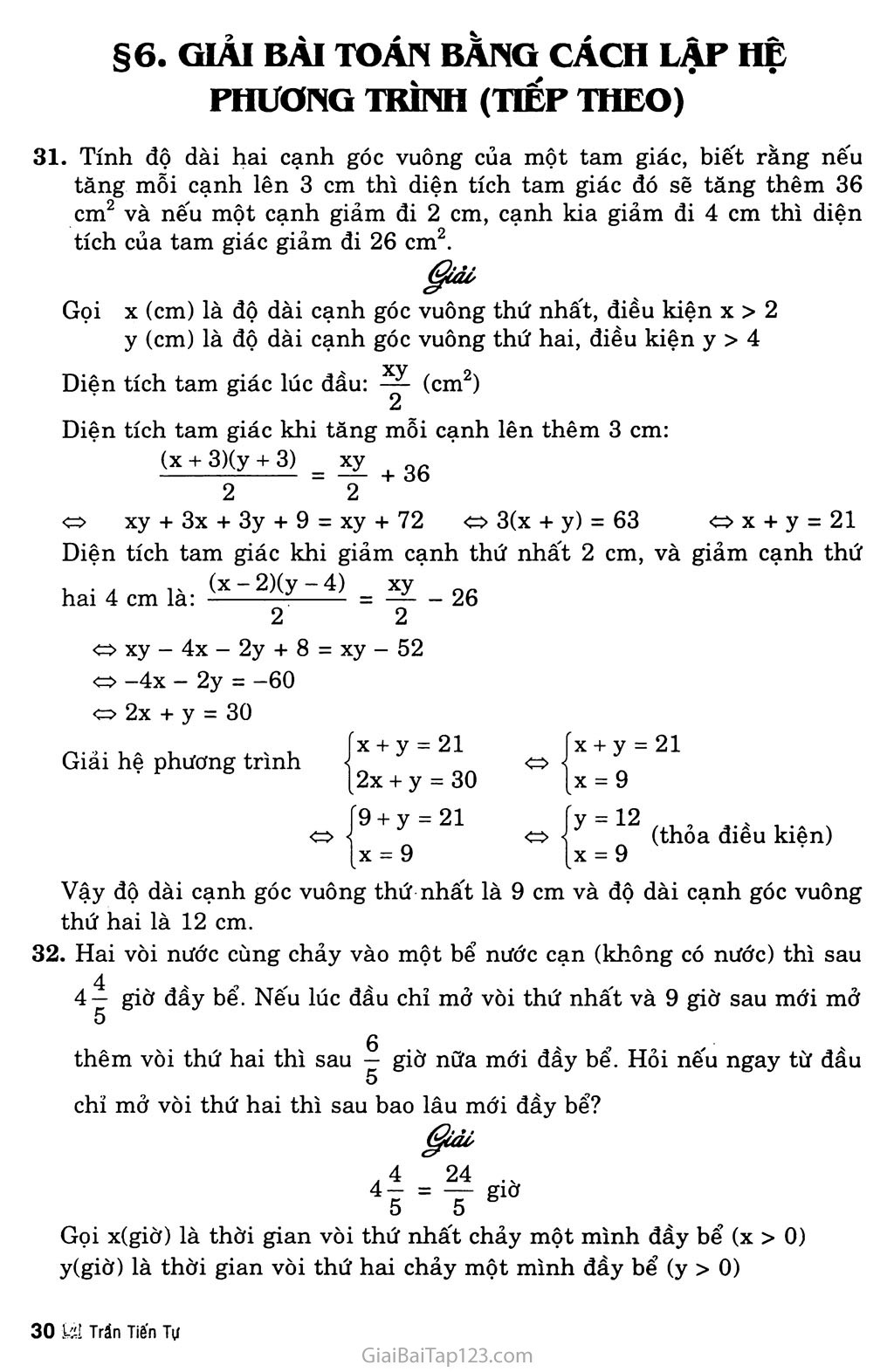 Bài 6. Giải bài toán bằng cách lập hệ phương trình (Tiếp theo) trang 1