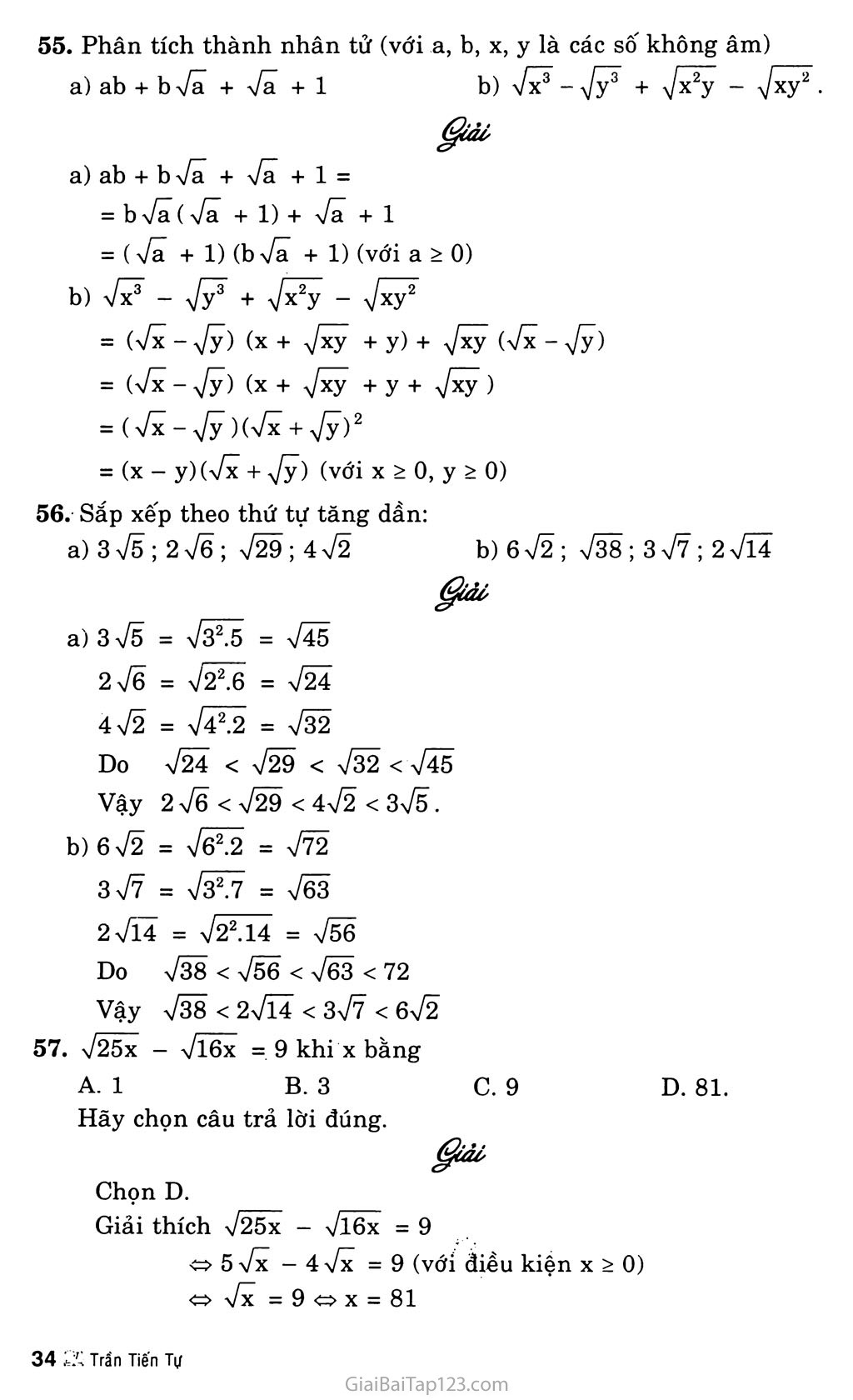 Bài 7. Biến đổi đơn giản biểu thức chứa căn thức bậc hai (tiếp theo) trang 6