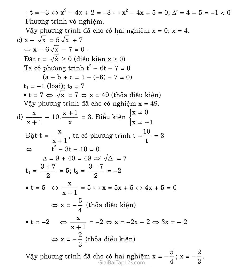 Bài 7. Phương trình qui về phương trình bậc hai trang 10