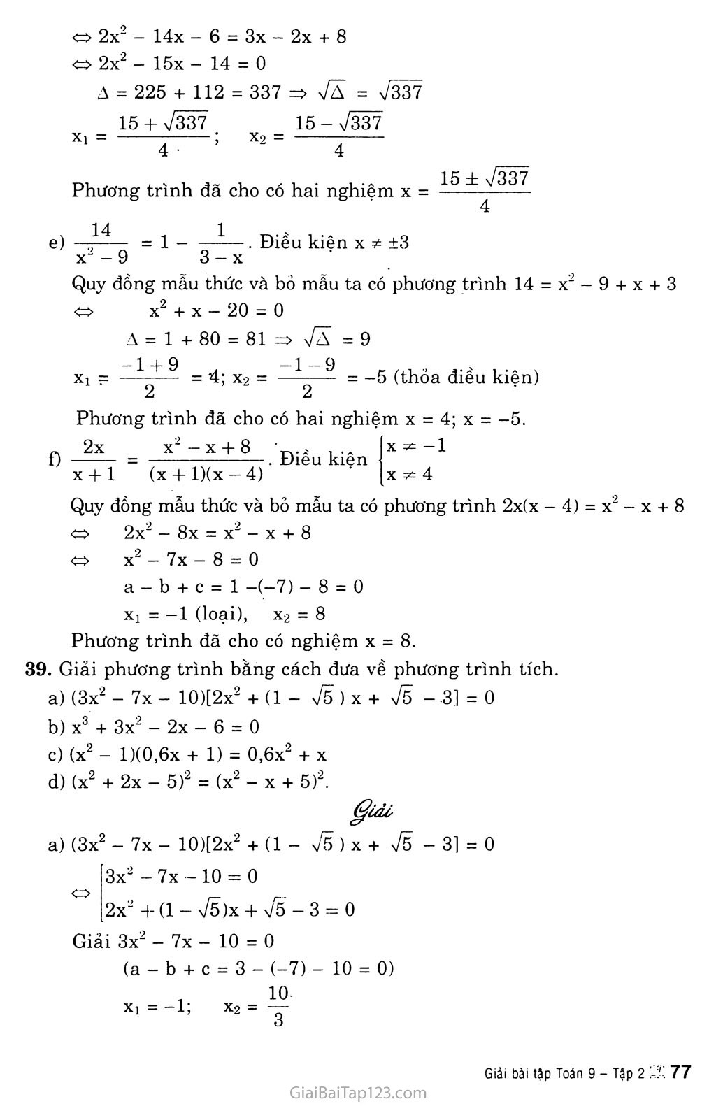 Bài 7. Phương trình qui về phương trình bậc hai trang 7