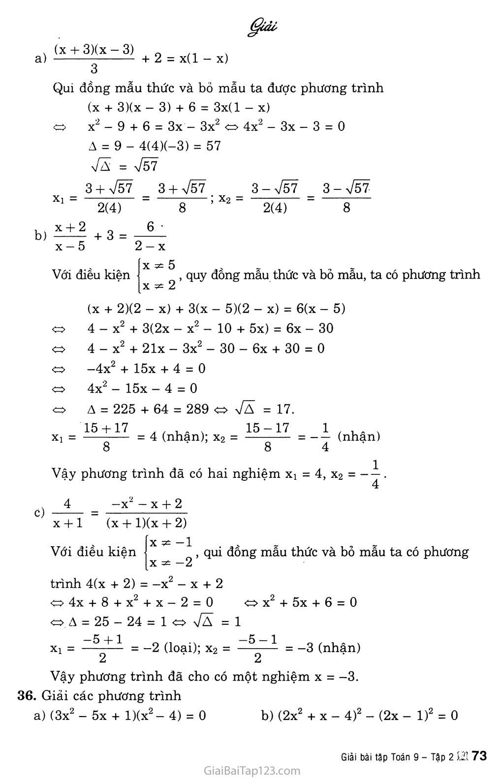 Bài 7. Phương trình qui về phương trình bậc hai trang 3