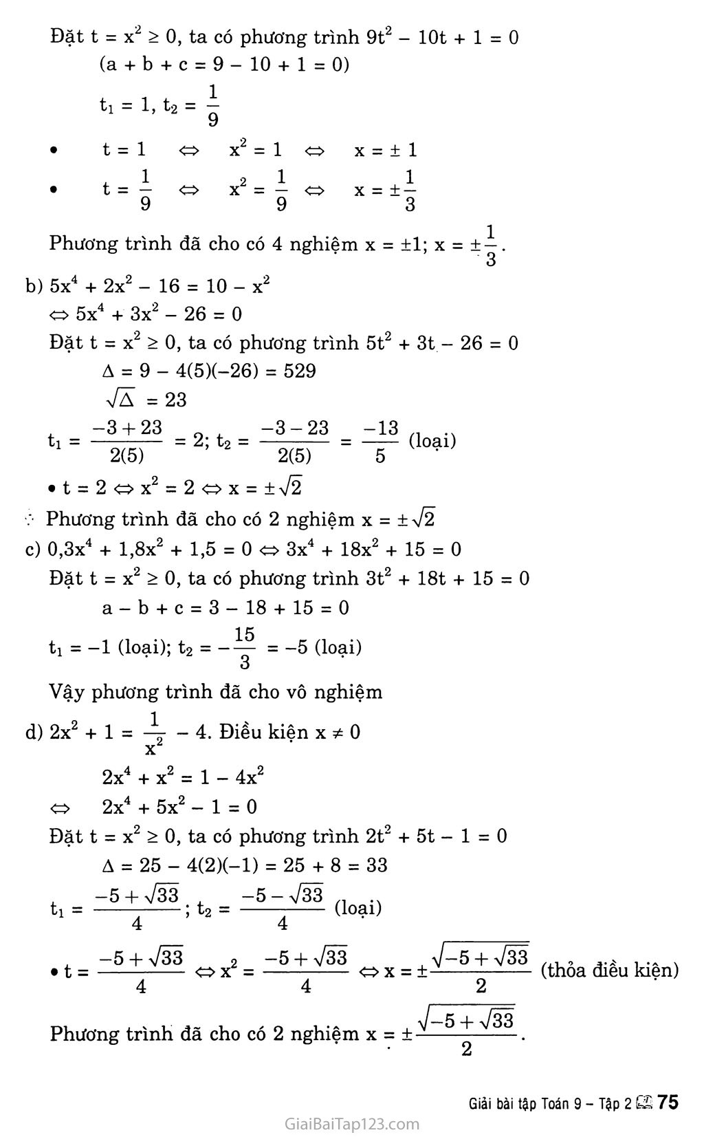 Bài 7. Phương trình qui về phương trình bậc hai trang 5