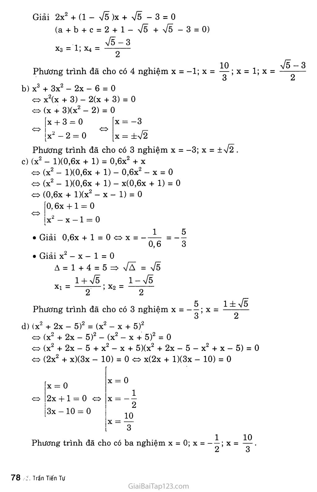 Bài 7. Phương trình qui về phương trình bậc hai trang 8
