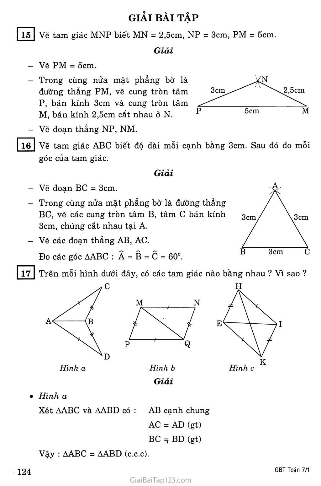 §3. Trường hợp bằng nhau thứ nhất của tam giác: cạnh - cạnh - cạnh (c.c.c) trang 2