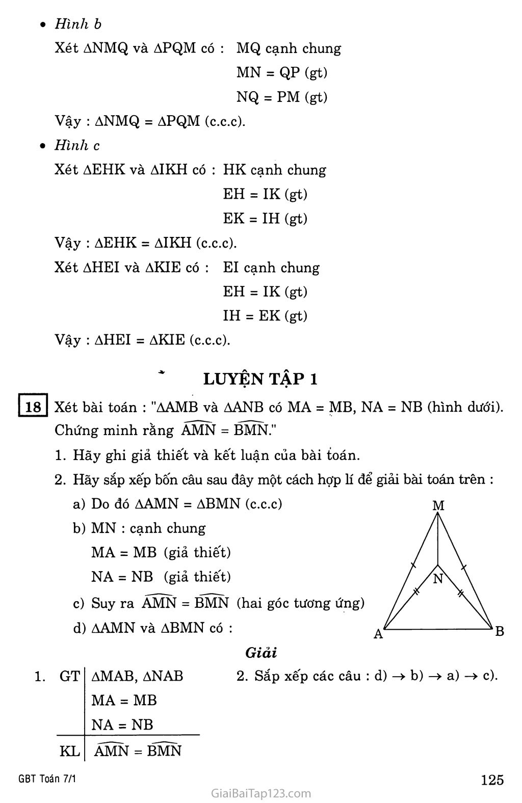 §3. Trường hợp bằng nhau thứ nhất của tam giác: cạnh - cạnh - cạnh (c.c.c) trang 3