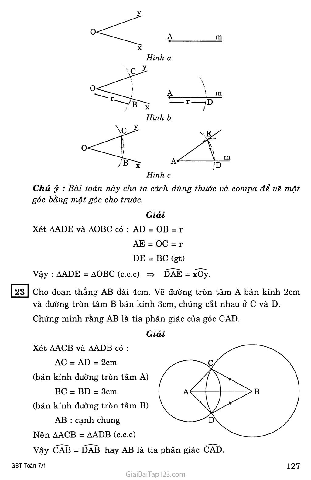 §3. Trường hợp bằng nhau thứ nhất của tam giác: cạnh - cạnh - cạnh (c.c.c) trang 5