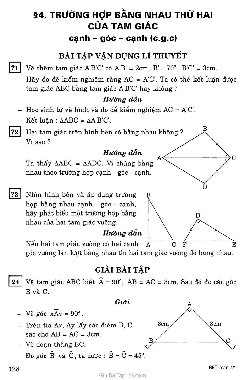 §4. Trường hợp bằng nhau thứ hai của tam giác: cạnh - góc - cạnh (c.g.c) trang 1