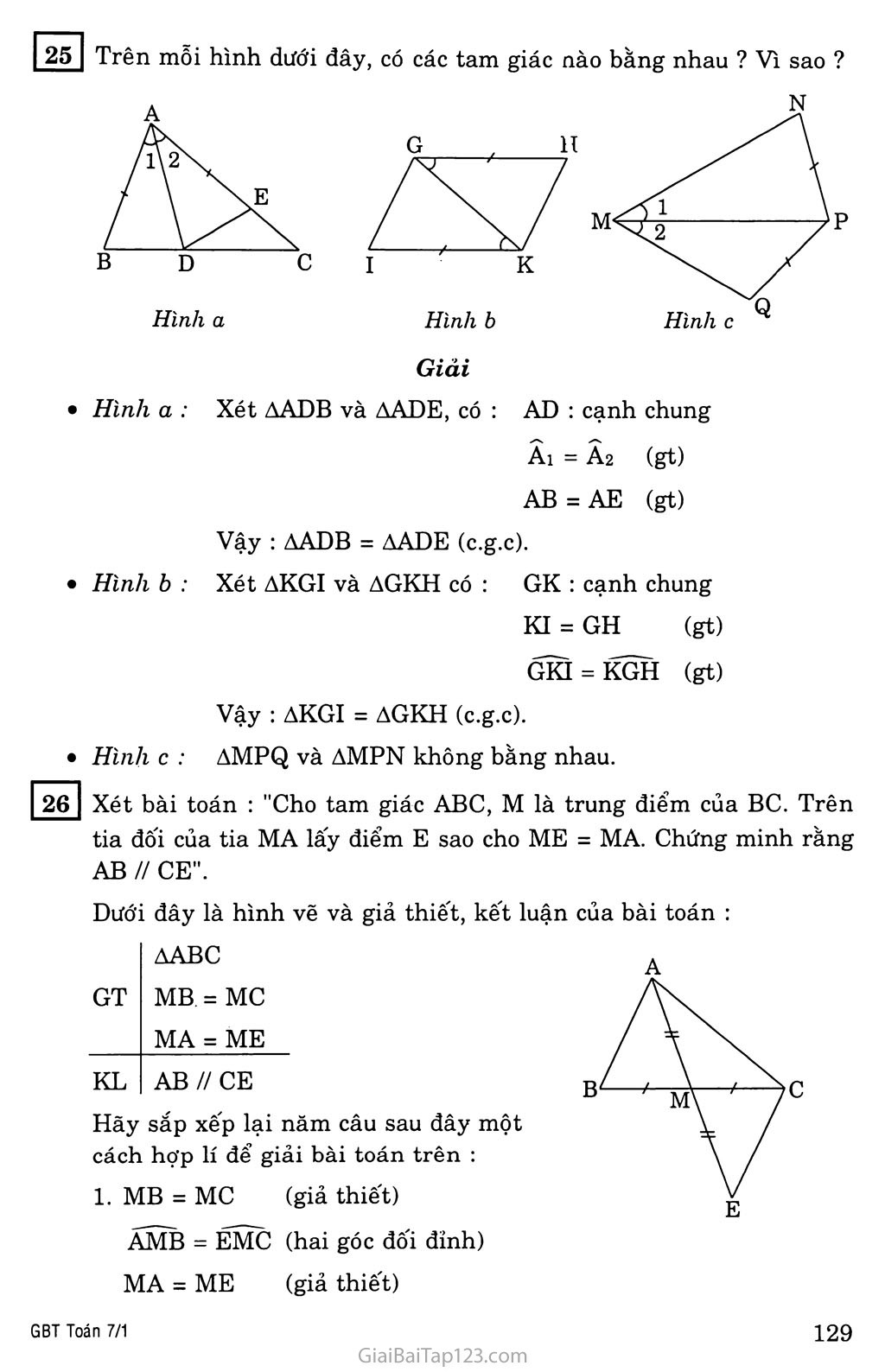 §4. Trường hợp bằng nhau thứ hai của tam giác: cạnh - góc - cạnh (c.g.c) trang 2