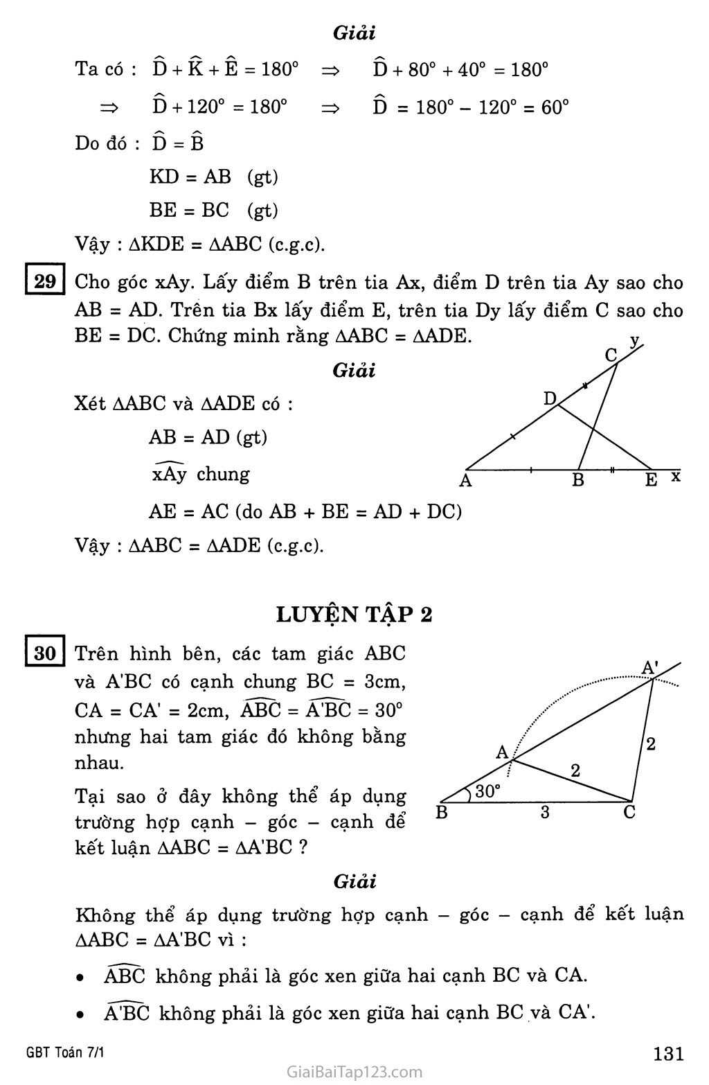 §4. Trường hợp bằng nhau thứ hai của tam giác: cạnh - góc - cạnh (c.g.c) trang 4