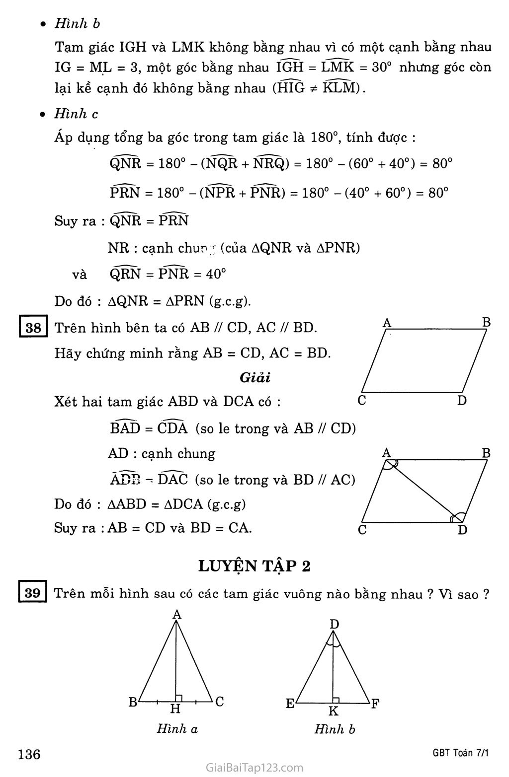 §5. Trường hợp bằng nhau thứ ba của tam giác: góc - cạnh - góc (g.c.g) trang 5