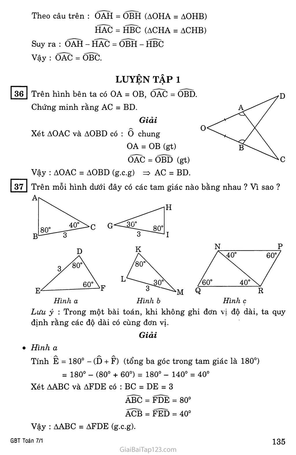 §5. Trường hợp bằng nhau thứ ba của tam giác: góc - cạnh - góc (g.c.g) trang 4