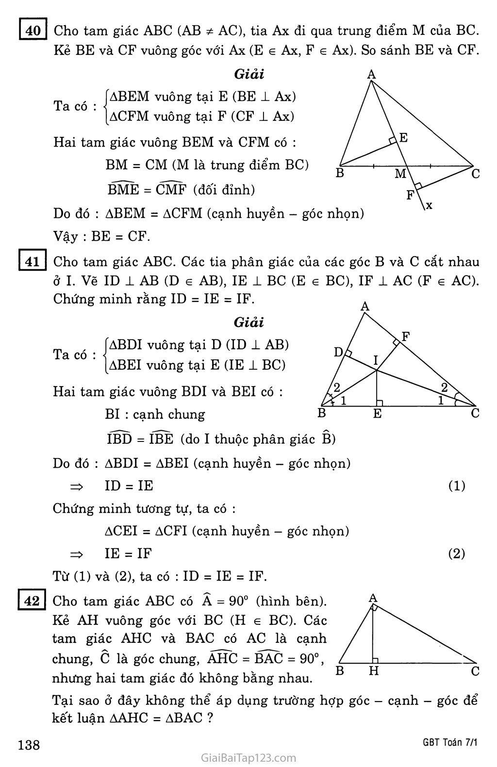 §5. Trường hợp bằng nhau thứ ba của tam giác: góc - cạnh - góc (g.c.g) trang 7