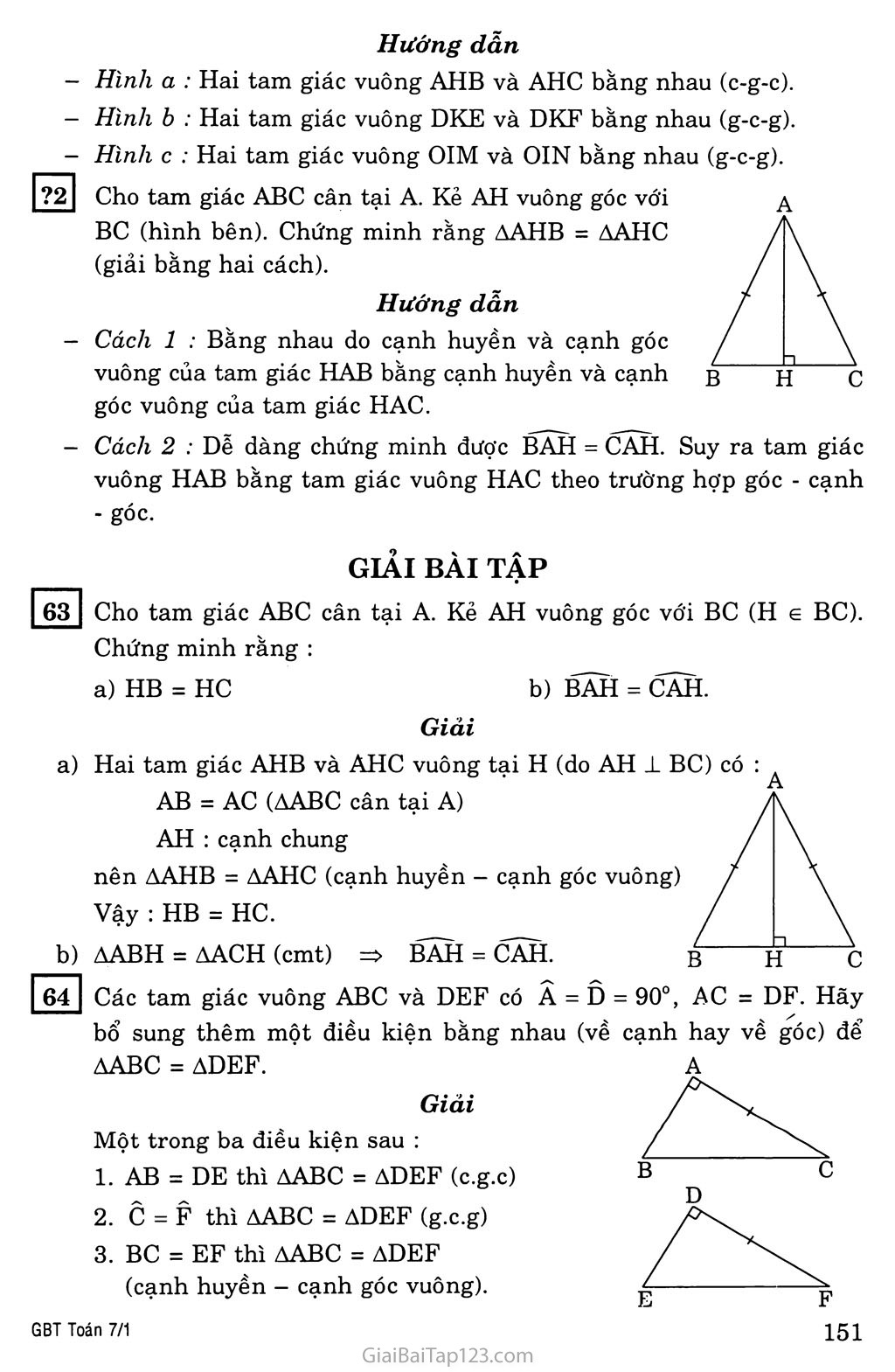 §8. Các trường hợp bằng nhau của tam giác vuông trang 2