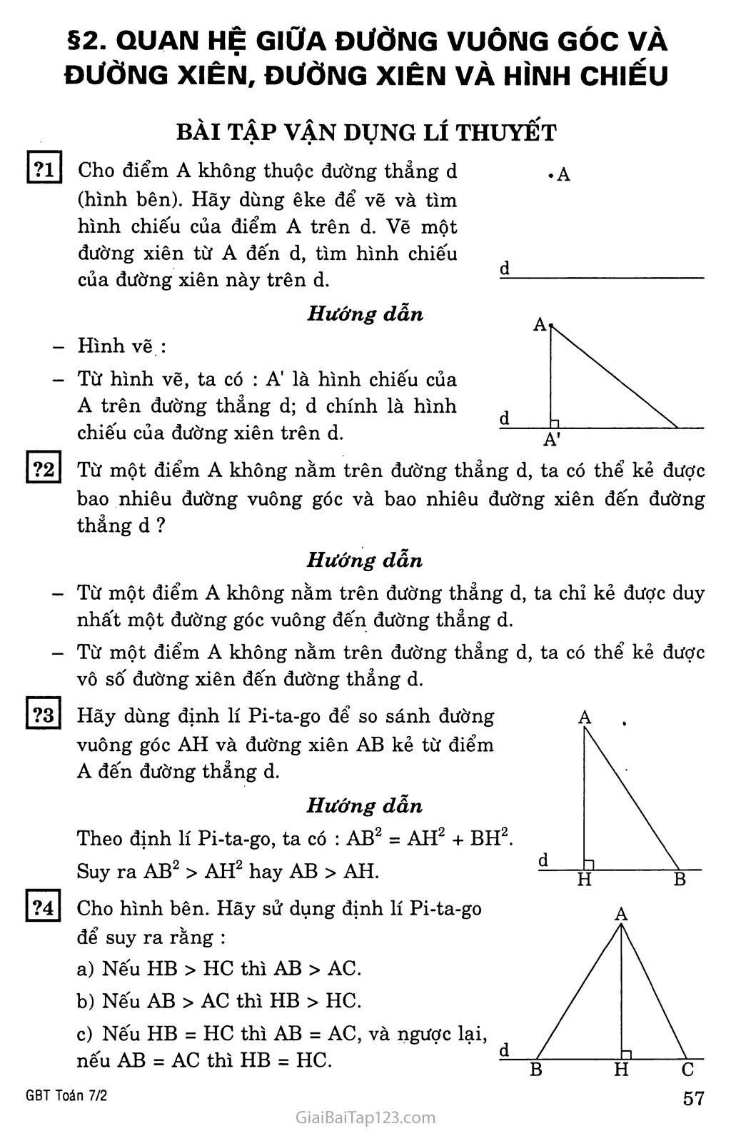 Bài 2. Quan hệ giữa đường vuông góc và đường xiên, đường xiên và hình chiếu trang 1