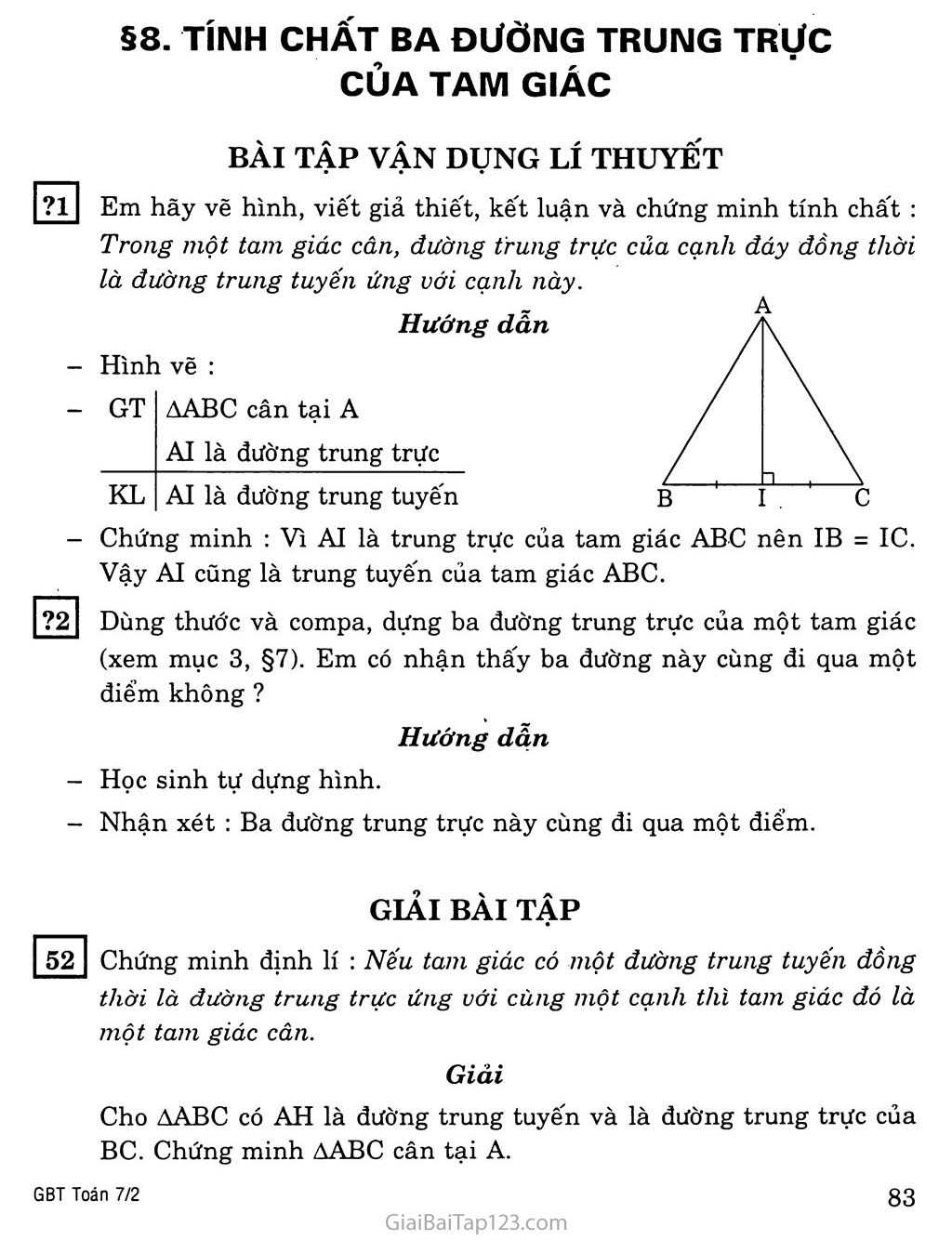 Bài 8. Tình chất ba đường trung trực của một tam giác trang 1