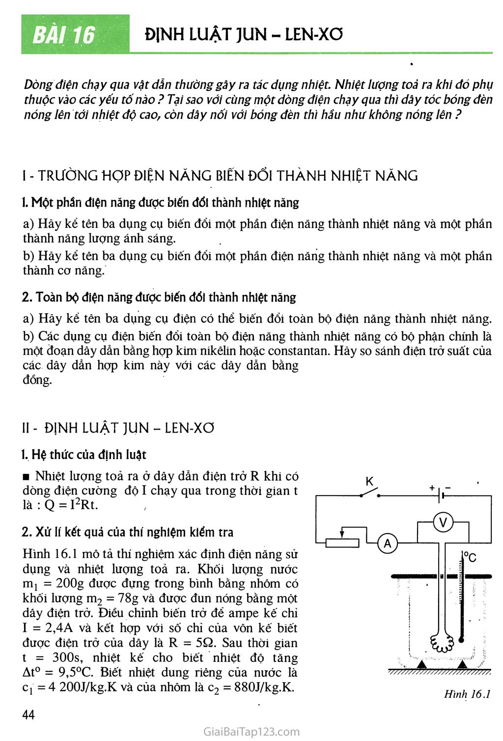 Bài 16 Định luật Jun - Len-xơ trang 1
