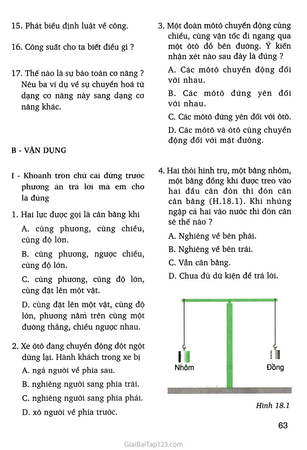 Sgk Vật Lí 8 - Bài 18. Câu Hỏi Và Bài Tập Tổng Kết Chương I: Cơ Học