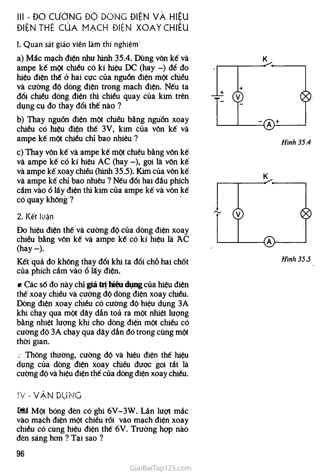 Bài 35 Các tác dụng của dòng điện xoay chiều - Đo cường độ và hiệu điện thế xoay chiều trang 2