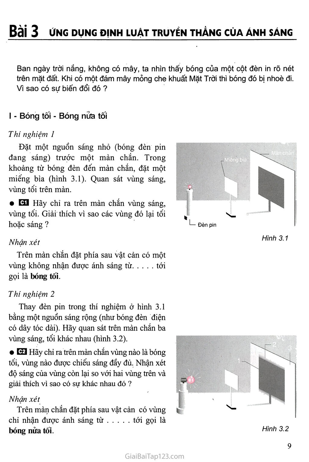 Bài 3. Ứng dụng định luật truyền thẳng của ánh sáng trang 1