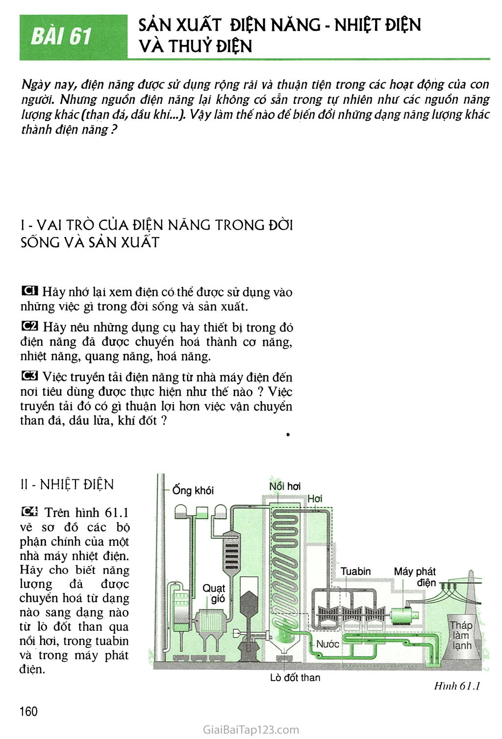 Bài 61 Sản xuất điện năng - Nhiệt điện và thuỷ điện trang 1