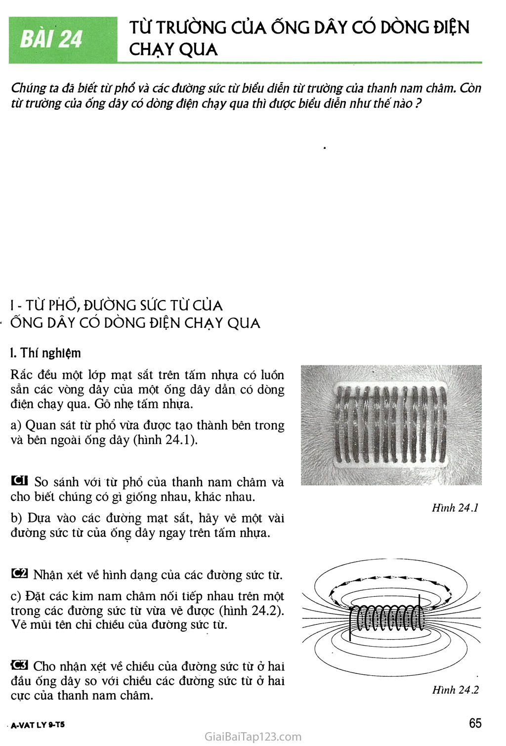 Bàl 24 Từ trường của ống dây có dòng điện chạy qua trang 1
