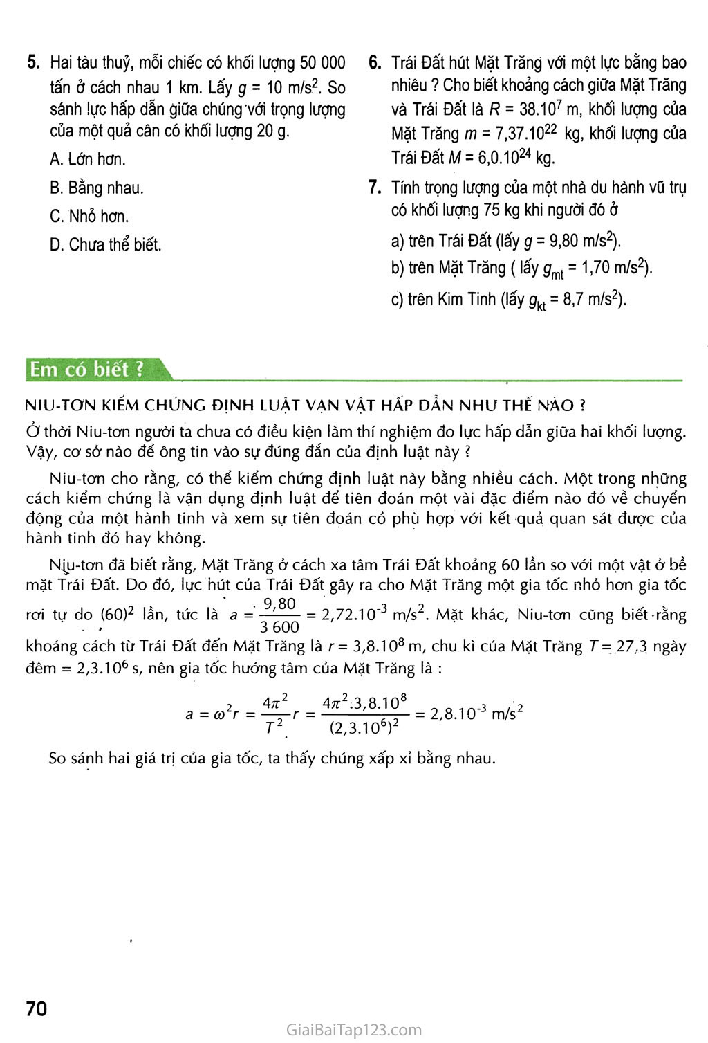 Bài 11. Lực hấp dẫn. Định luật vạn vật hấp dẫn trang 4