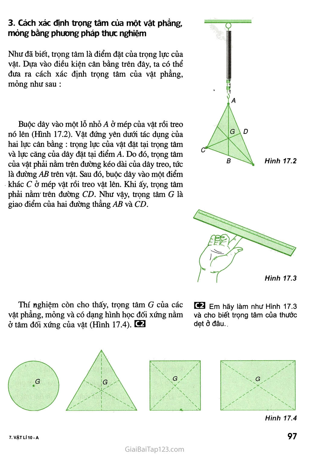 Bài 17. Cân bằng của một vật chịu tác dụng của hai lực và của ba lực không song song trang 2