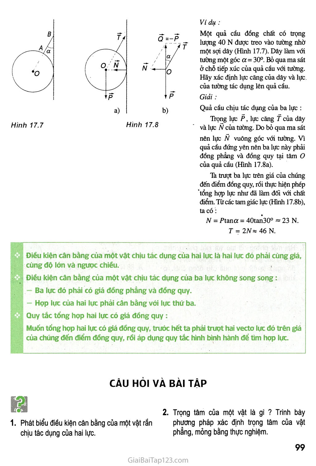 Bài 17. Cân bằng của một vật chịu tác dụng của hai lực và của ba lực không song song trang 4