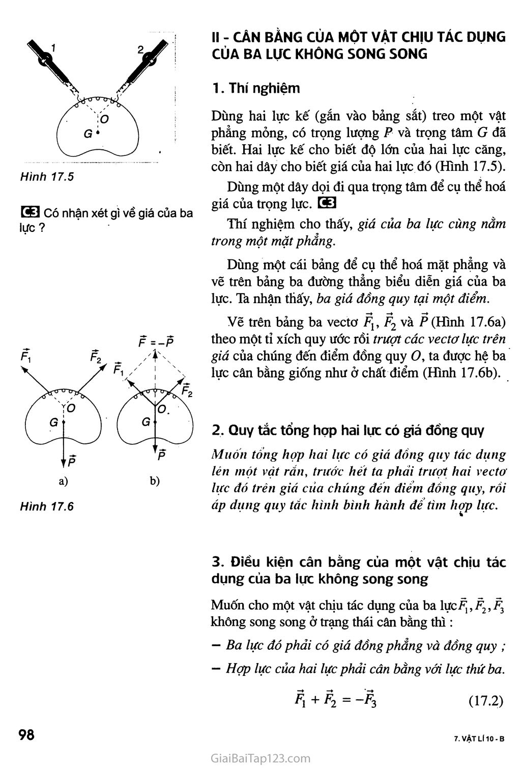 Bài 17. Cân bằng của một vật chịu tác dụng của hai lực và của ba lực không song song trang 3
