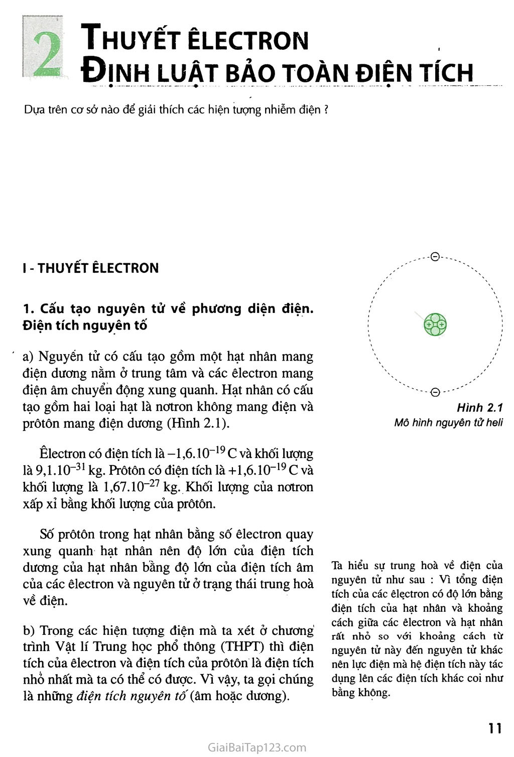 Bài 2. Thuyết electron. Định luật bảo toàn điện tích trang 1