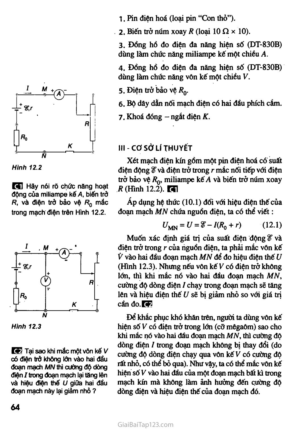 Bài 12. Thực hành: Xác định suất điện động và điện trở trong của một pin điện hoá trang 2
