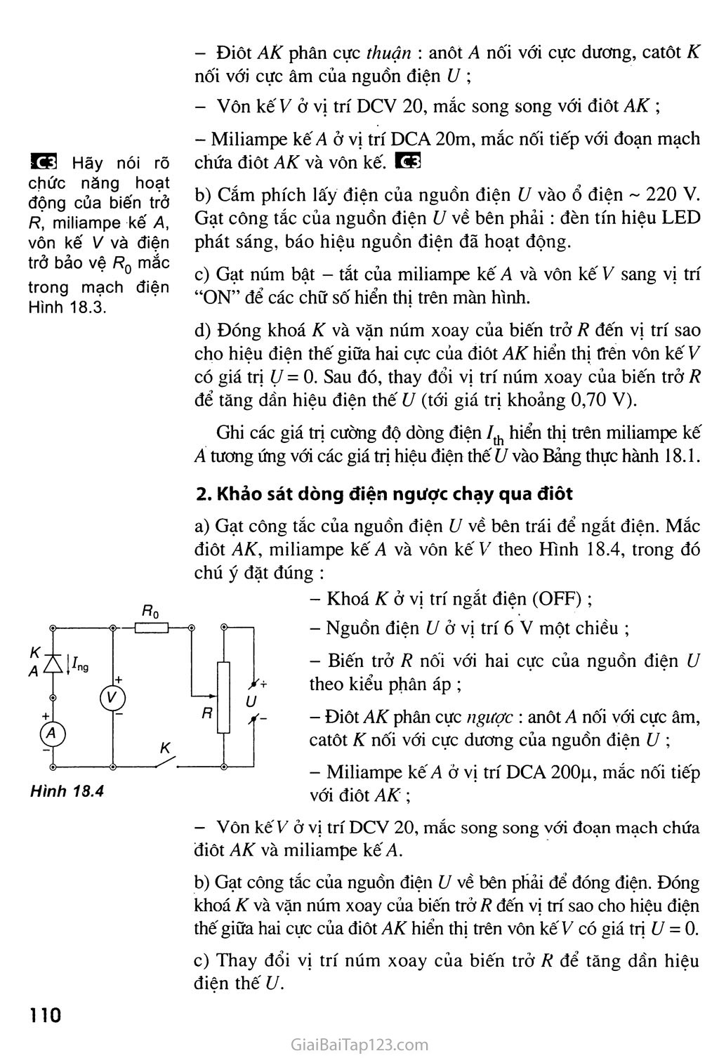 Bài 18. Thực hành: Khảo sát đặc tính chỉnh lưu của điôt bán dẫn và đặc tính khuếch đại của tranzito trang 3
